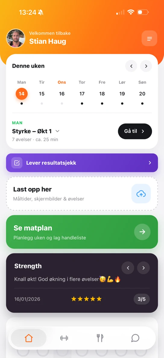 Skjermbilde av appen: Hjem